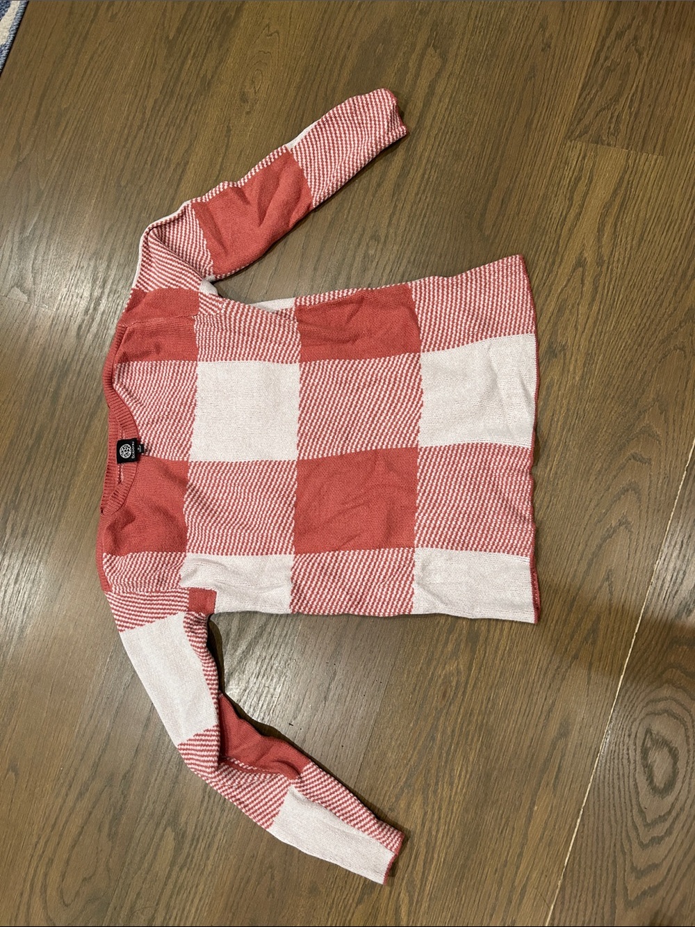 bobeau Red & White Buffalo Check Knit Sweater